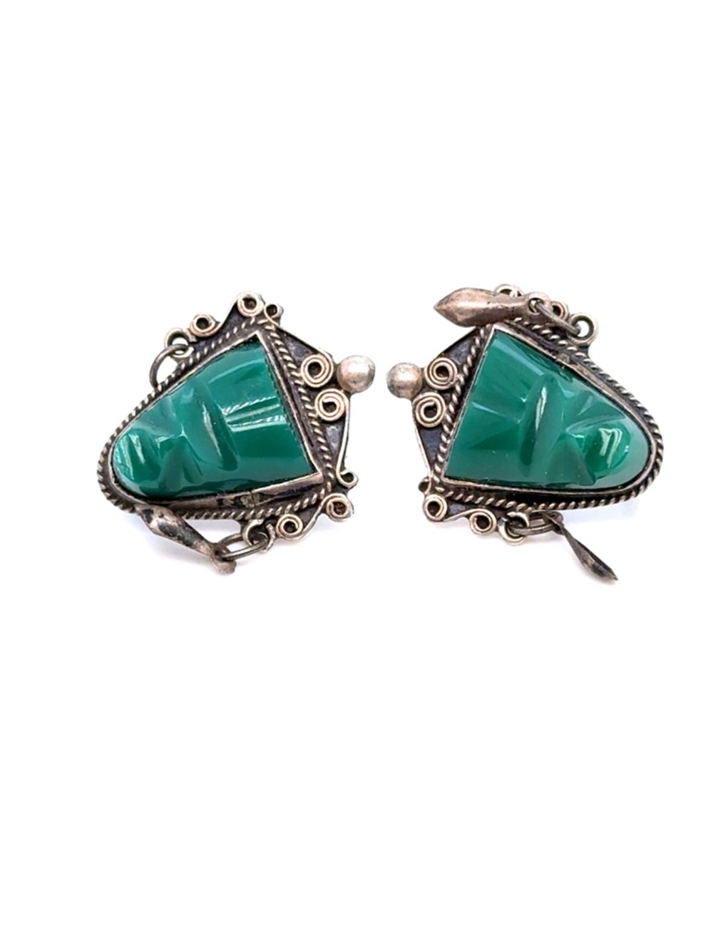 Sterling Silver Green‎ Stone Clip-On Earrings